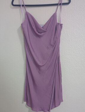 Naked Zebra Lavender Cowl Neck Mini Slip Dress